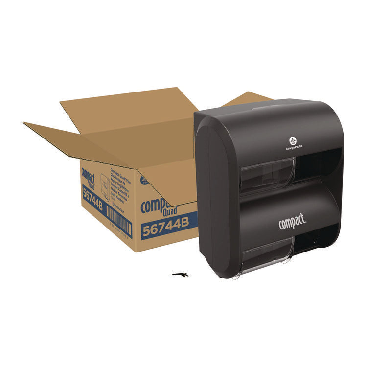 Compact Quad Vertical Four Roll Coreless Tissue Dispenser, 12.31 x 14.81 x 7.86, Black