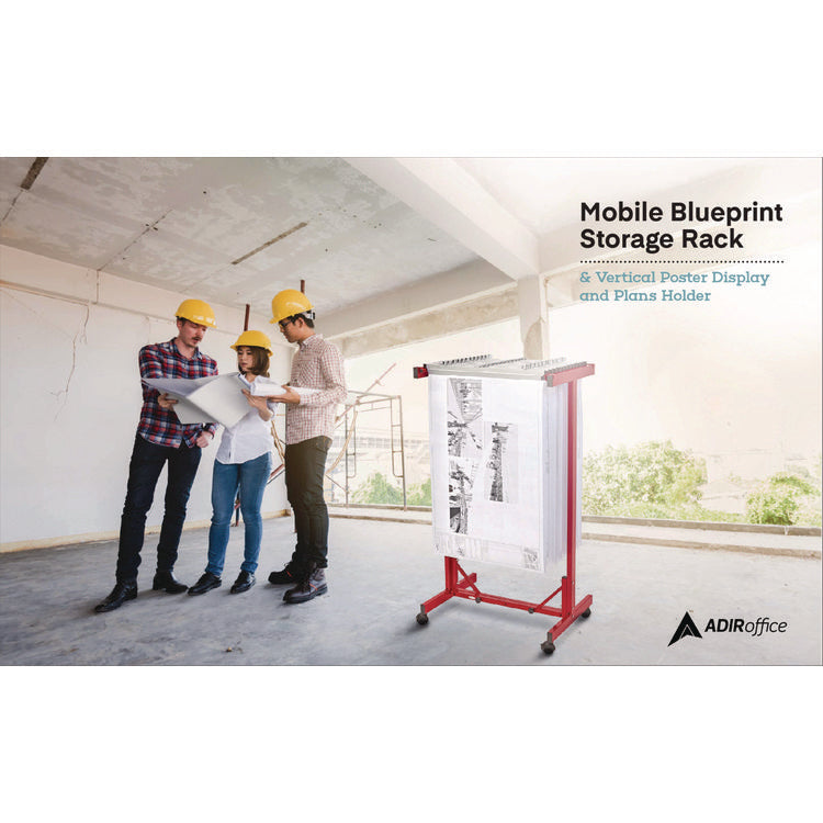 Expandable Blueprint Storage Cabinet Mobile Plan Center, Assorted Document Sizes, 20.5" x 28" to 46.5" x 50.75", Red