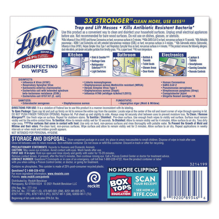 Disinfecting Wipes, 1-Ply, 7 x 7.25, Crisp Linen, White, 80 Wipes/Canister