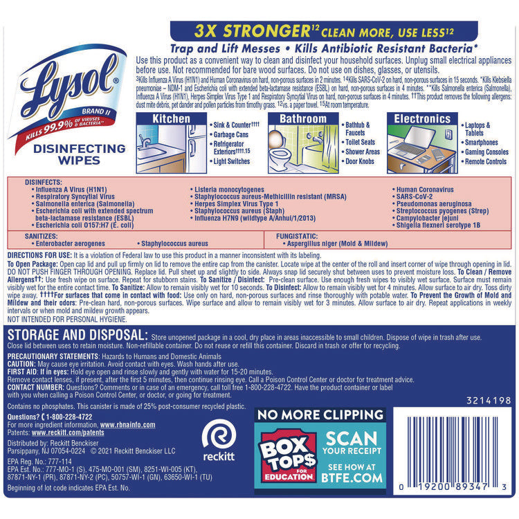 Disinfecting Wipes, 1-Ply, 7 x 7.25, Early Morning Breeze, White, 80 Wipes/Canister, 6 Canisters/Carton