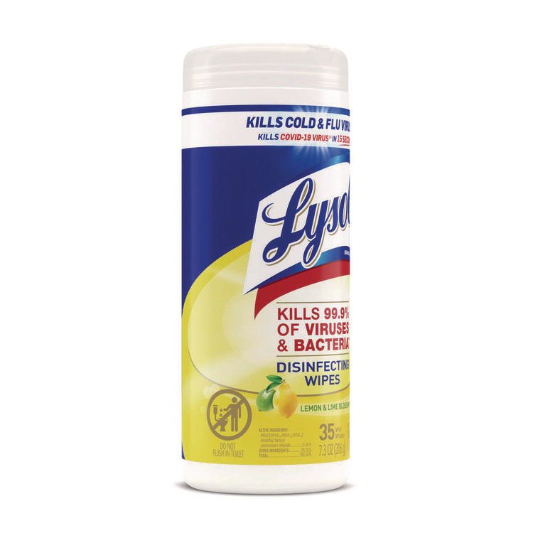 Disinfecting Wipes, 1-Ply, 7 x 7.25, Lemon and Lime Blossom, White, 35 Wipes/Canister
