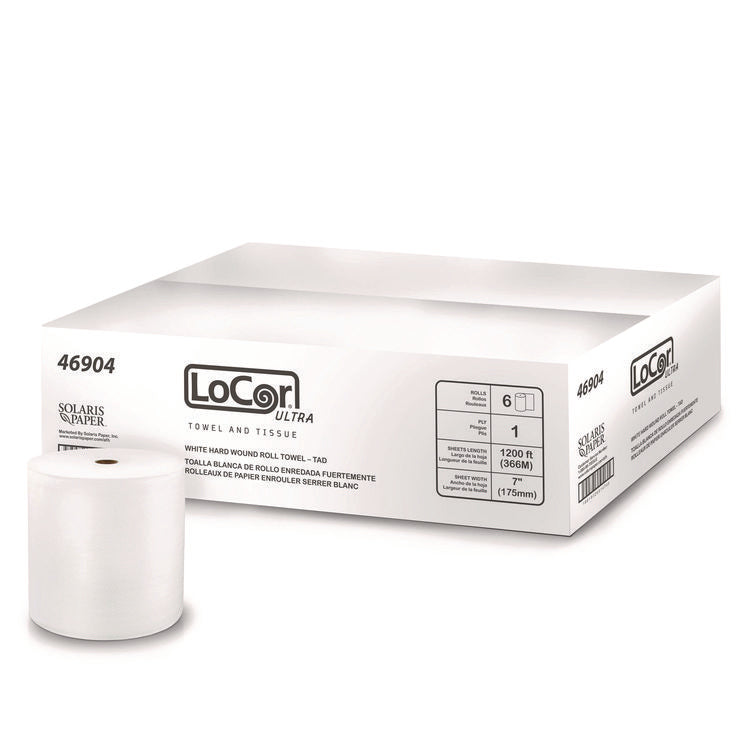 Hard Wound Roll Towel, TAD, 1-Ply, 7" x 1,200 ft, White, 6 Rolls/Carton
