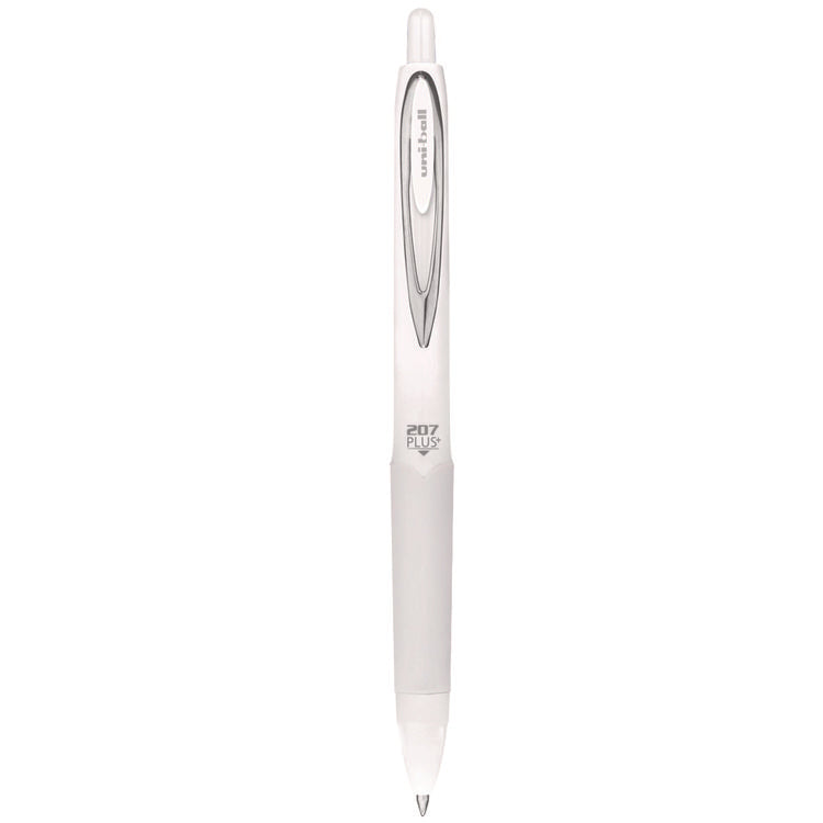 207 Plus+ Gel Pen, Retractable, Medium 0.7 mm, Black Ink, White Barrel, Dozen