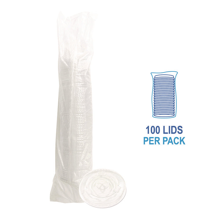 Crystal-Clear Cold Cup Straw-Slot Lids, Fits 9 oz to 10 oz Cold Cups, Plastic, Clear, 100/Pack