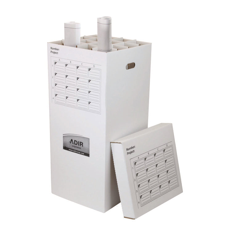 16 Slot Blueprint Rolled File Upright Storage Box, 16 Compartments, 17.5 x 17.5 x 37, White
