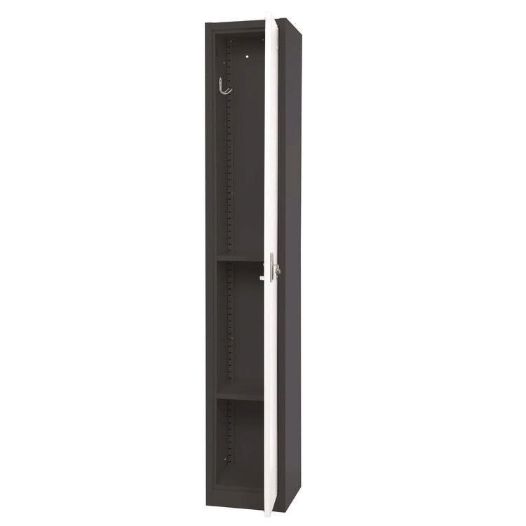 Steel Storage Locker, 1 Compartment, 12 x 12 x 72, Black Body/White Doors