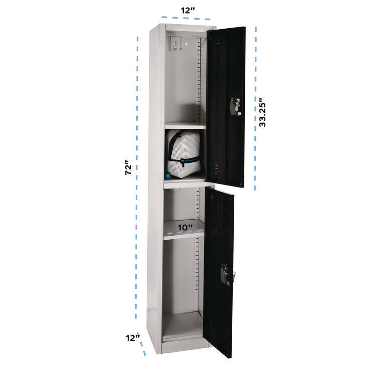 Steel Storage Locker, 2 Compartment, 12 x 12 x 72, Black
