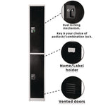 Steel Storage Locker, 2 Compartment, 12 x 12 x 72, Black