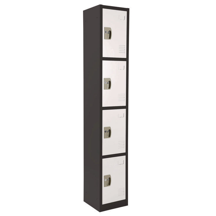 Steel Storage Locker, 4 Compartment, 12 x 12 x 72, Black Body/White Doors