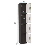 Steel Storage Locker, 4 Compartment, 12 x 12 x 72, Black Body/White Doors