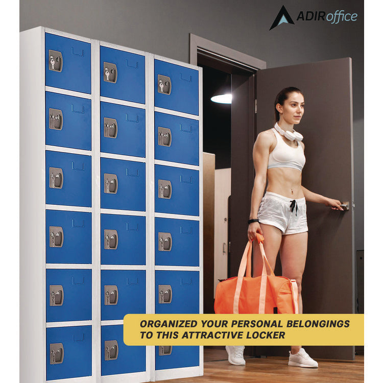 Steel Storage Locker, 6 Compartment, 12 x 12 x 72, Blue