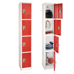 Steel Storage Locker, 4 Compartment, 12 x 12 x 72, Red