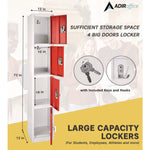 Steel Storage Locker, 4 Compartment, 12 x 12 x 72, Red