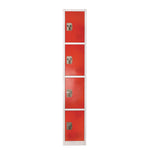 Steel Storage Locker, 4 Compartment, 12 x 12 x 72, Red