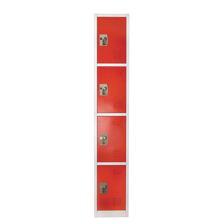 Steel Storage Locker, 4 Compartment, 12 x 12 x 72, Red