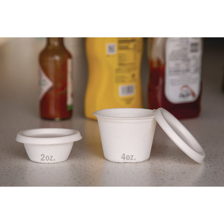 Molded Fiber Portion Cups, 2 oz, Sugarcane, White, 2,500/Carton
