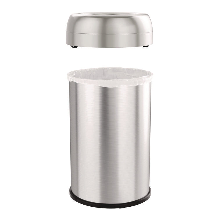 Open Top Trash Can, 13 gal, Plastic/Stainless Steel, Silver