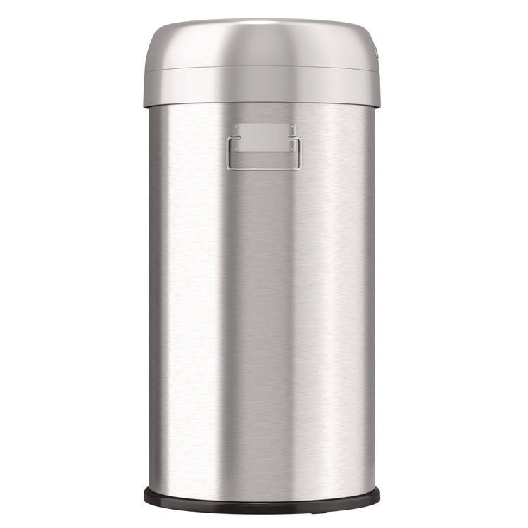 Open Top Trash Can, Round, 16 gal, Plastic/Stainless Steel, Silver