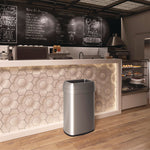 Open Top Trash Can, Oval, 16 gal, Plastic/Stainless Steel, Silver