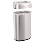 Open Top Trash Can, Oval, 16 gal, Plastic/Stainless Steel, Silver