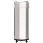 Open Top Trash Can with Wheels, Oval, 16 gal, Plastic/Stainless Steel, Silver