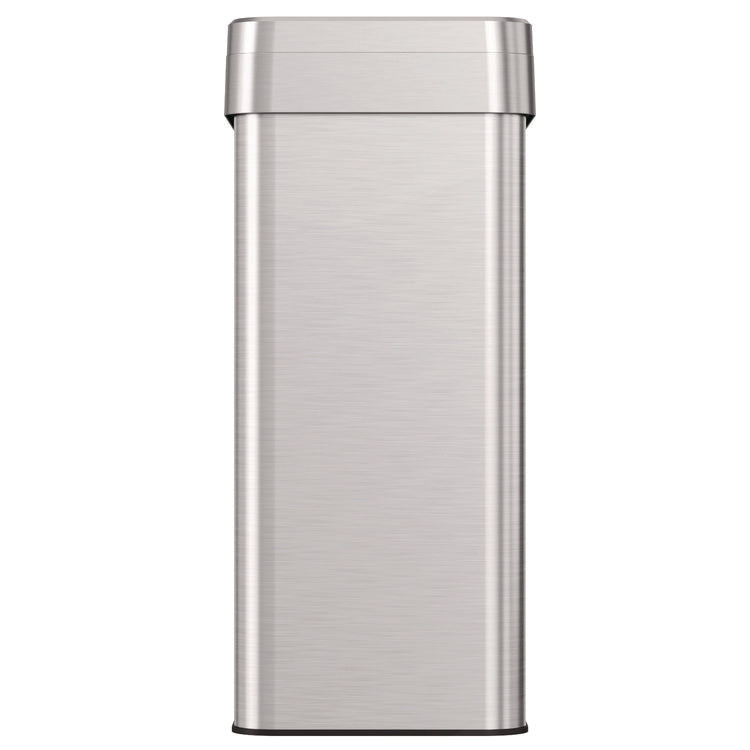 Open Top Trash Can, Rectangular, 16 gal, Plastic/Stainless Steel, Silver