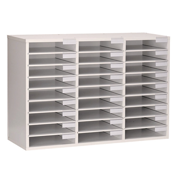 Wooden 27 Compartment Literature Organizer, 27 Sections, Letter Size, 31.49 x 11.81 x 21.65, White