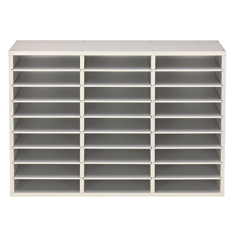 Wooden 27 Compartment Literature Organizer, 27 Sections, Letter Size, 31.49 x 11.81 x 21.65, White