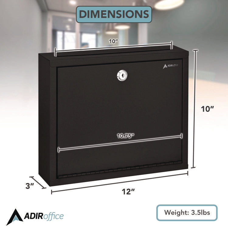 Large Size Steel Multi-Purpose Secure Drop Box, 12 x 3 x 10, Black