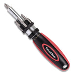 Ratcheting Screw/Nut Driver Set, Phillips/Slotted/Star Bits, 7" Long, Black/Red