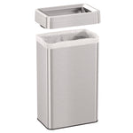 Open Top Trash Can, Rectangular, 18 gal, Plastic/Stainless Steel, Silver