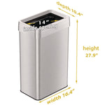 Open Top Trash Can, Rectangular, 18 gal, Plastic/Stainless Steel, Silver