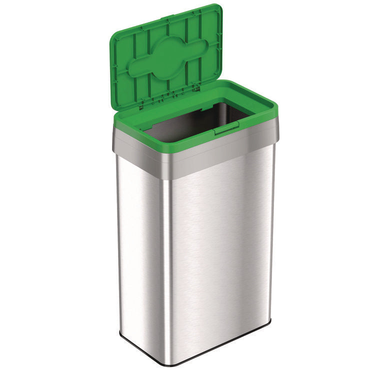 Open Top Compost Bin with Color-Coded Lid, 21 gal, Plastic/Stainless Steel, Silver/Green