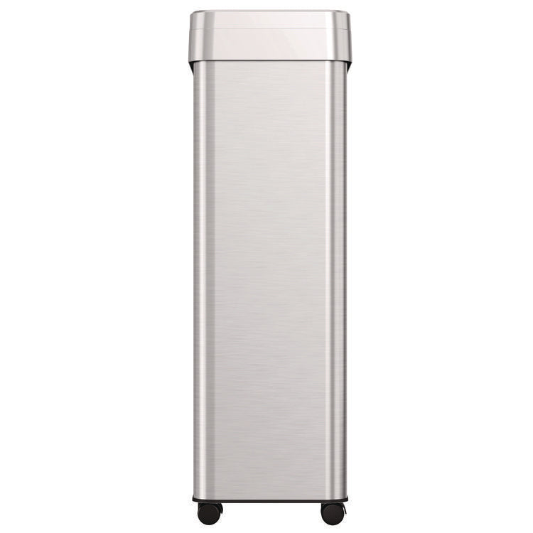 Open Top Trash Can with Wheels, 21 gal, Plastic/Stainless Steel, Silver
