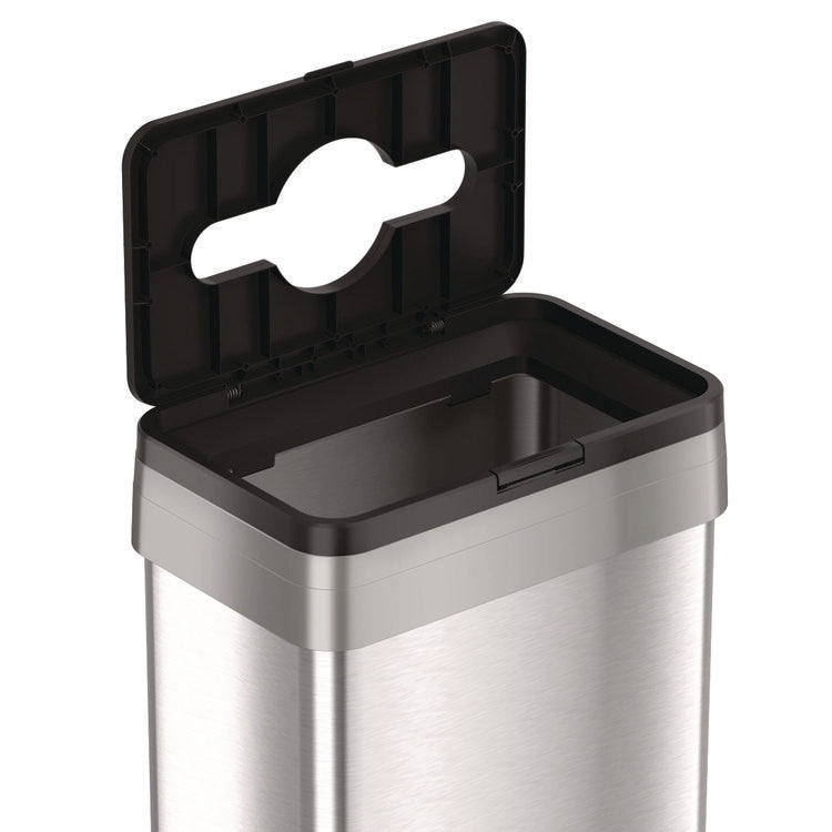 Open Top Trash Bin with Wheels and Color-Coded Lid, 21 gal, Plastic/Stainless Steel, Silver/Black