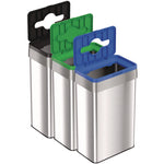 Open Top Trash Can/Recycle Bin/Compost Bin w/Color-Coded Lids Set, 21 gal, Plastic/Stainless Steel, Silver/Black/Blue/Green