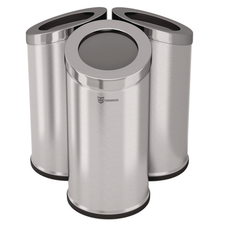 Beveled Open Top Trash Can, 15 gal, Stainless Steel, Silver
