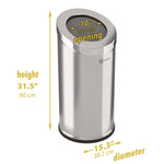 Beveled Open Top Trash Can, 15 gal, Stainless Steel, Silver