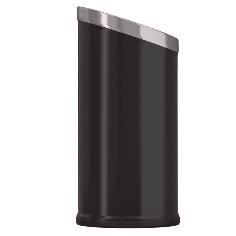 Beveled Open Top Trash Can, 15 gal, Stainless Steel, Black