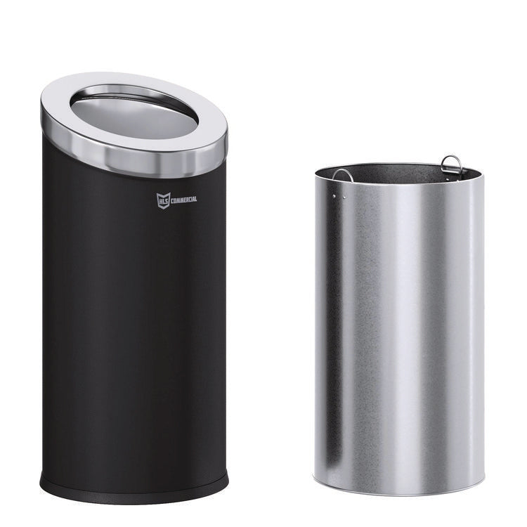 Beveled Open Top Trash Can, 15 gal, Stainless Steel, Black