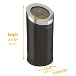 Beveled Open Top Trash Can, 15 gal, Stainless Steel, Black