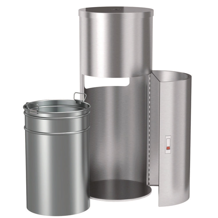 Side-Entry Trash Can with Gym Wipe Dispenser, 9 gal, Stainless Steel, Silver