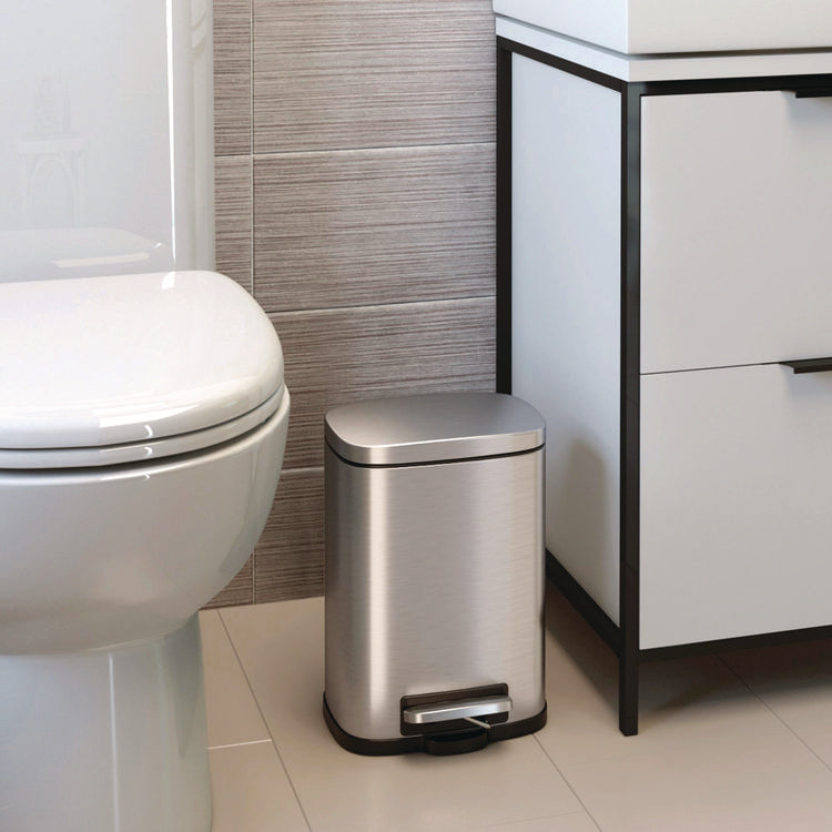 Step Pedal Trash Can, 1.3 gal, Plastic/Stainless Steel, Silver