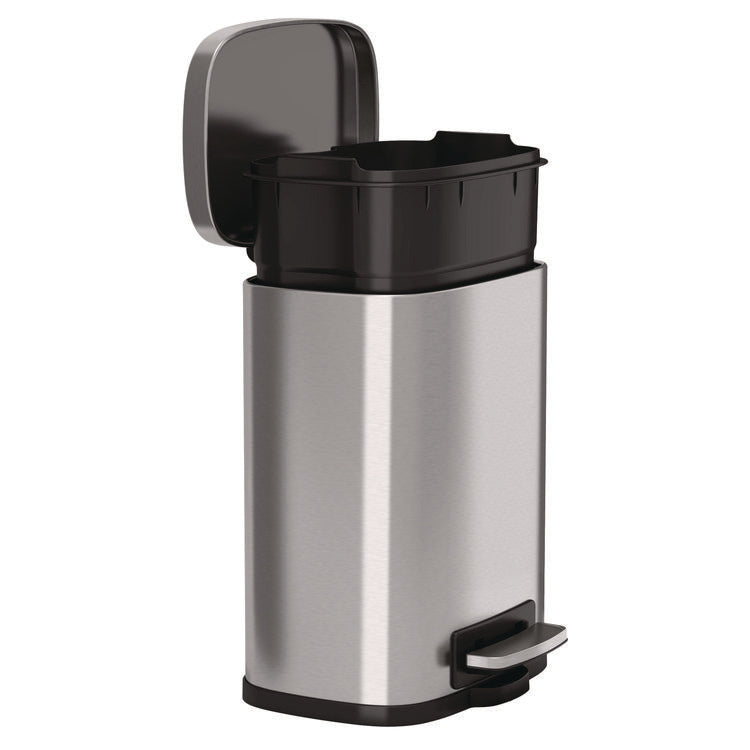 Step Pedal Trash Can, 1.3 gal, Plastic/Stainless Steel, Silver
