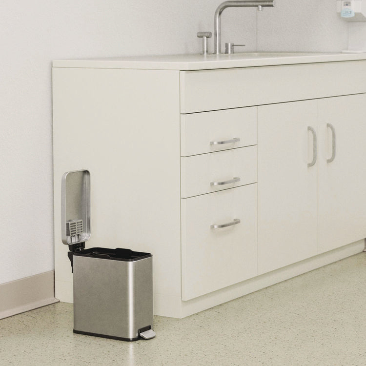 Step Pedal Trash Can, 3 gal, Plastic/Stainless Steel, Silver