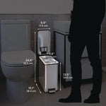 Step Pedal Trash Can, 3 gal, Plastic/Stainless Steel, Silver