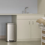 Step Pedal Trash Can, 8 gal, Plastic/Stainless Steel, Silver