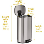 Step Pedal Trash Can, 8 gal, Plastic/Stainless Steel, Silver