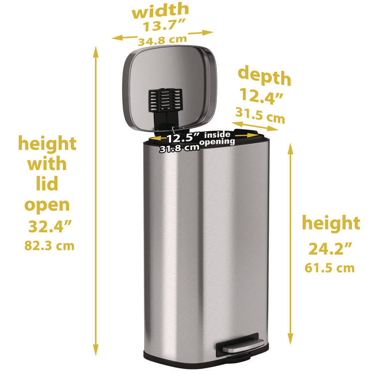 Step Pedal Trash Can, 8 gal, Plastic/Stainless Steel, Silver