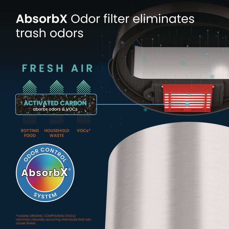 Sensor Trash Can, 8 gal, Plastic/Stainless Steel, Silver